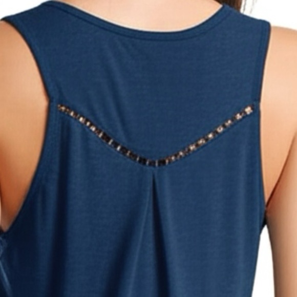 MARKET & SPRUCE STITCH FIX Linen Blend Tank Top Embroidered Blouse Sz XS/S Navy - Picture 2 of 9